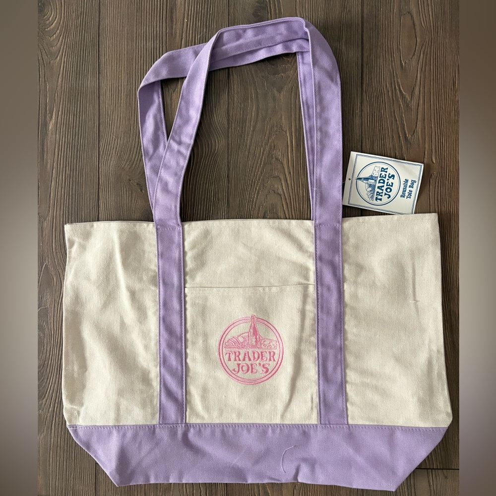 NWT Trader Joe's Large Lavender Canvas Tote Bag